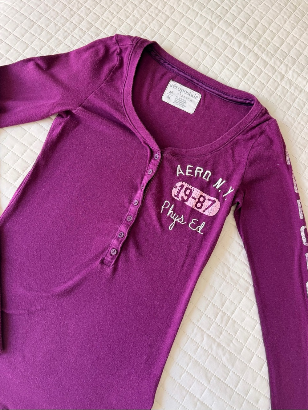 Aeropostale Girls' Plum Henley Long-Sleeve Top